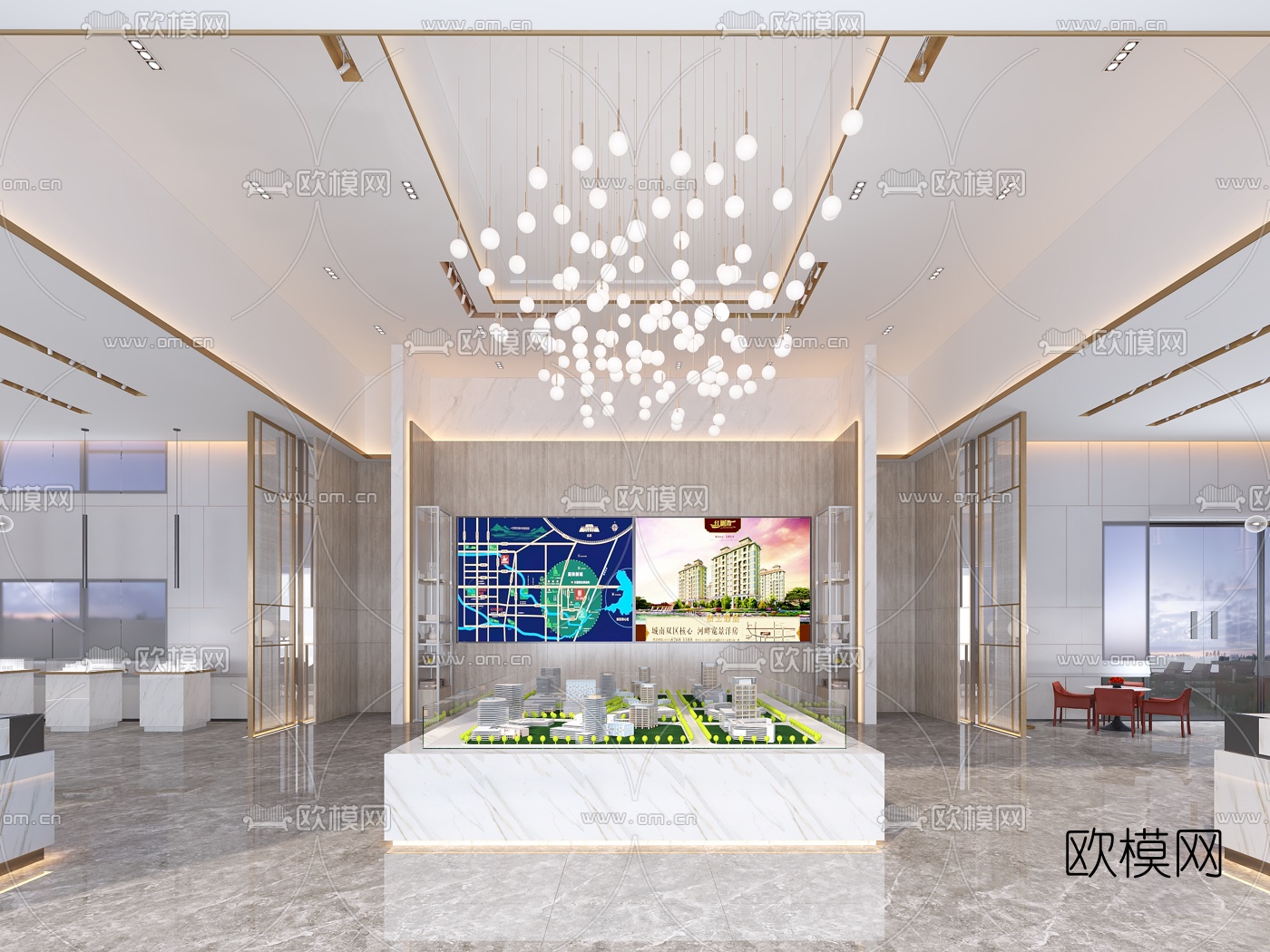 现代轻奢售楼处3d模型下载（渲染图1）