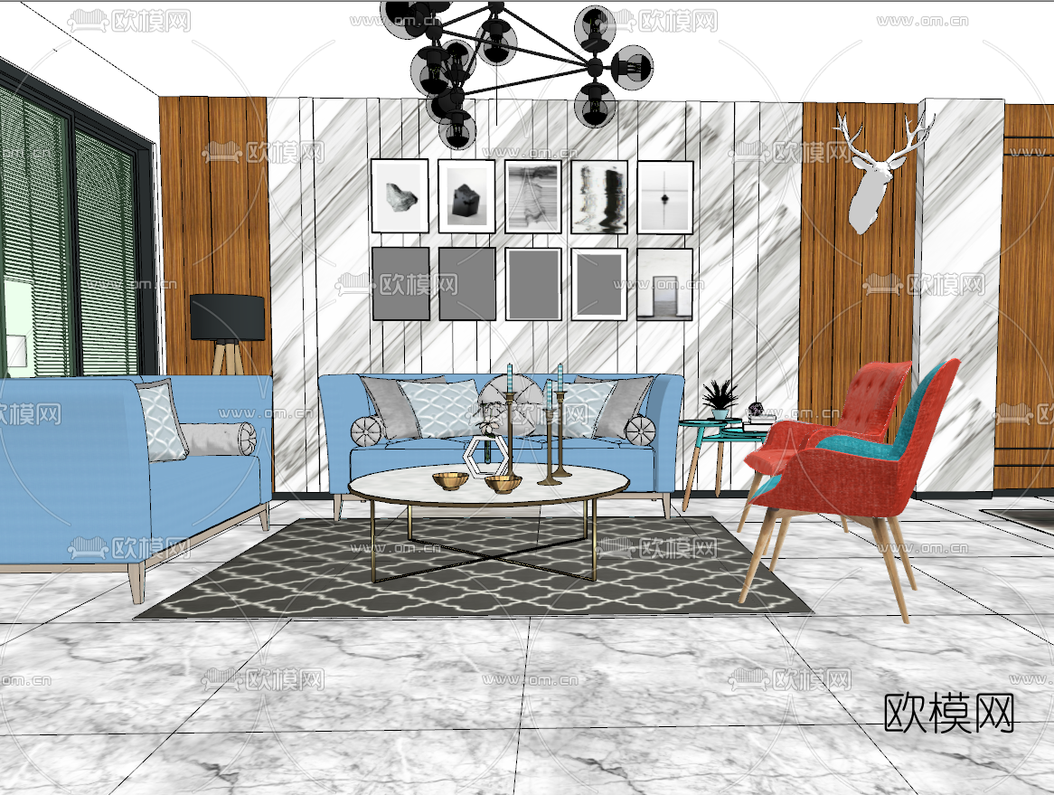 北欧客厅su模型