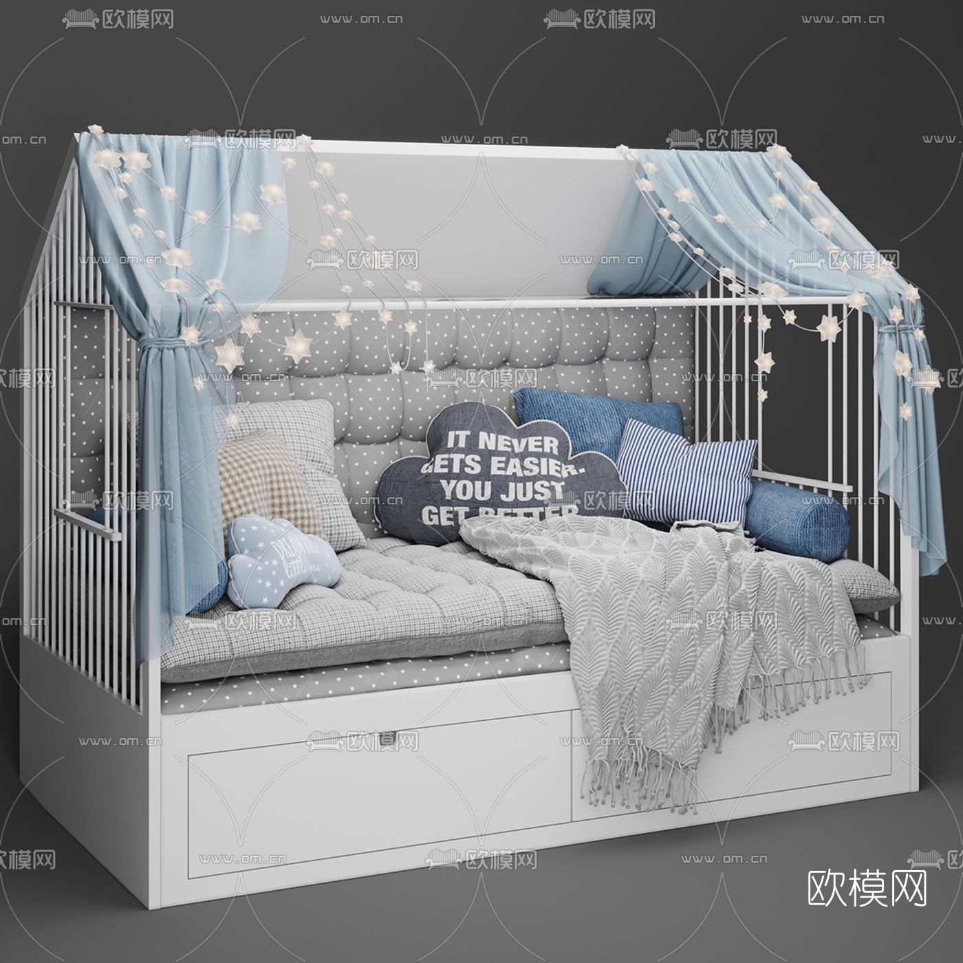 北欧儿童软垫床3d模型下载（渲染图2）