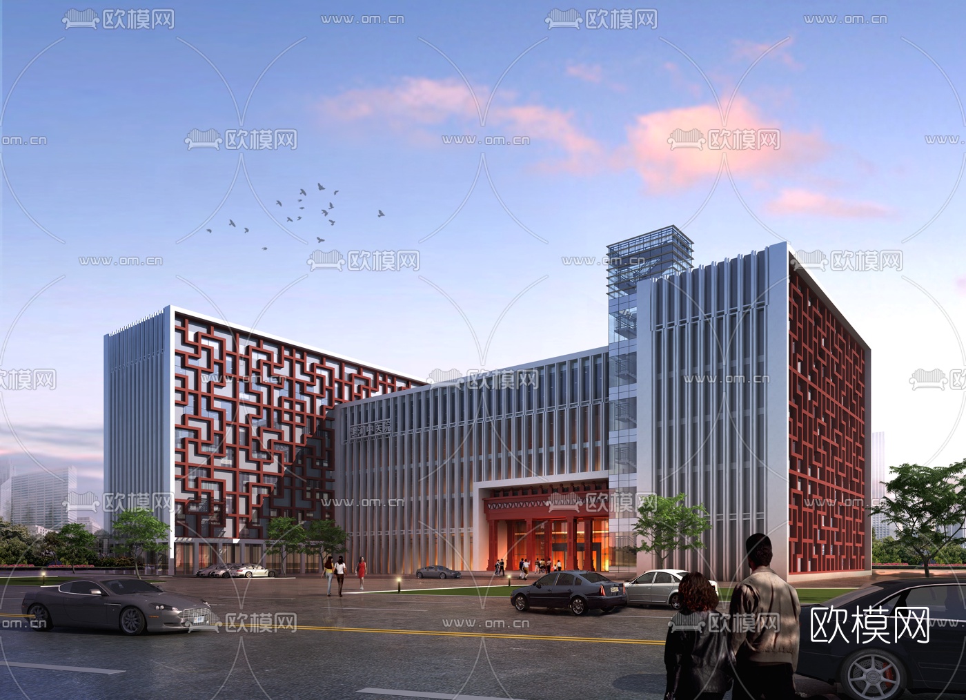 新中式建筑外观3d模型下载