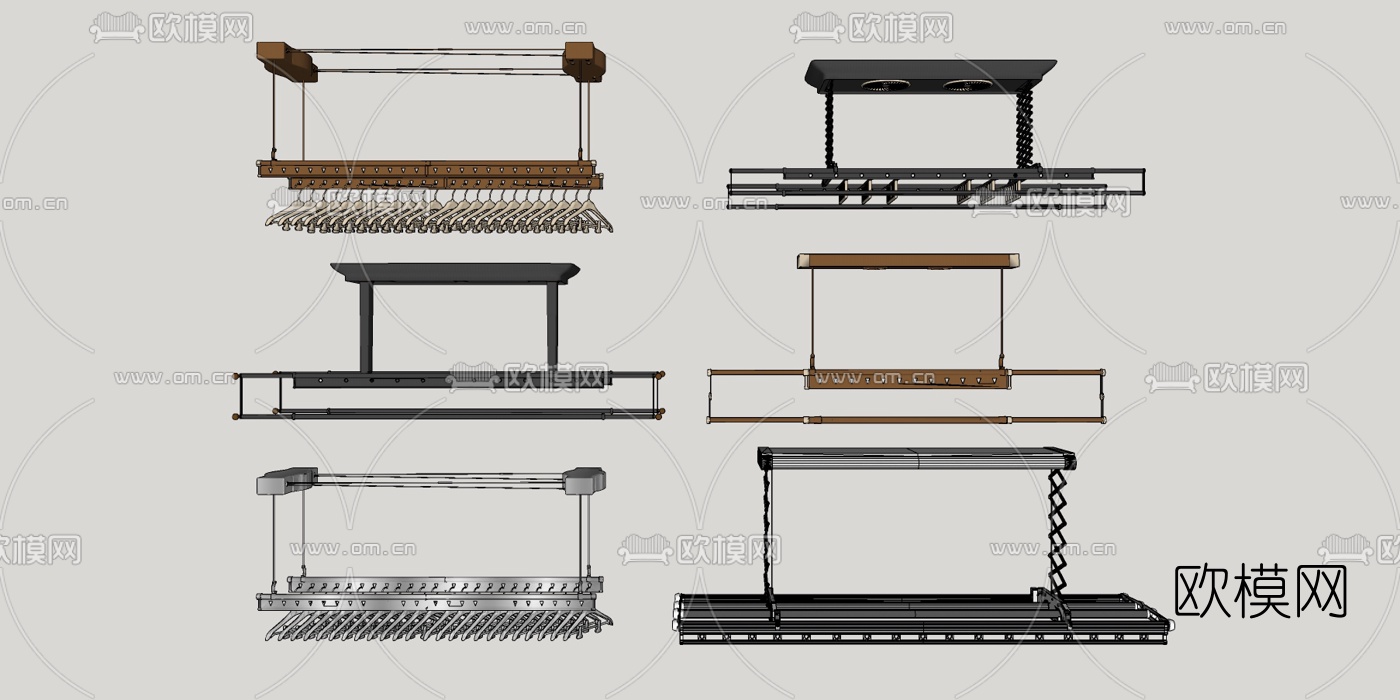 现代自动升降晾衣架组合su模型下载（渲染图1）