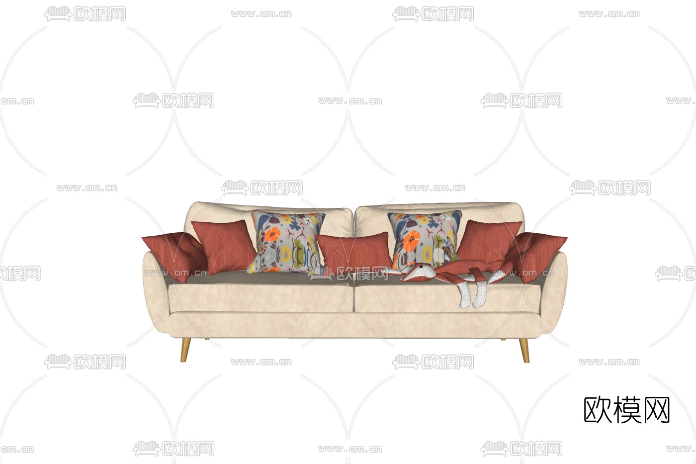 现代布艺双人沙发免费su模型下载
