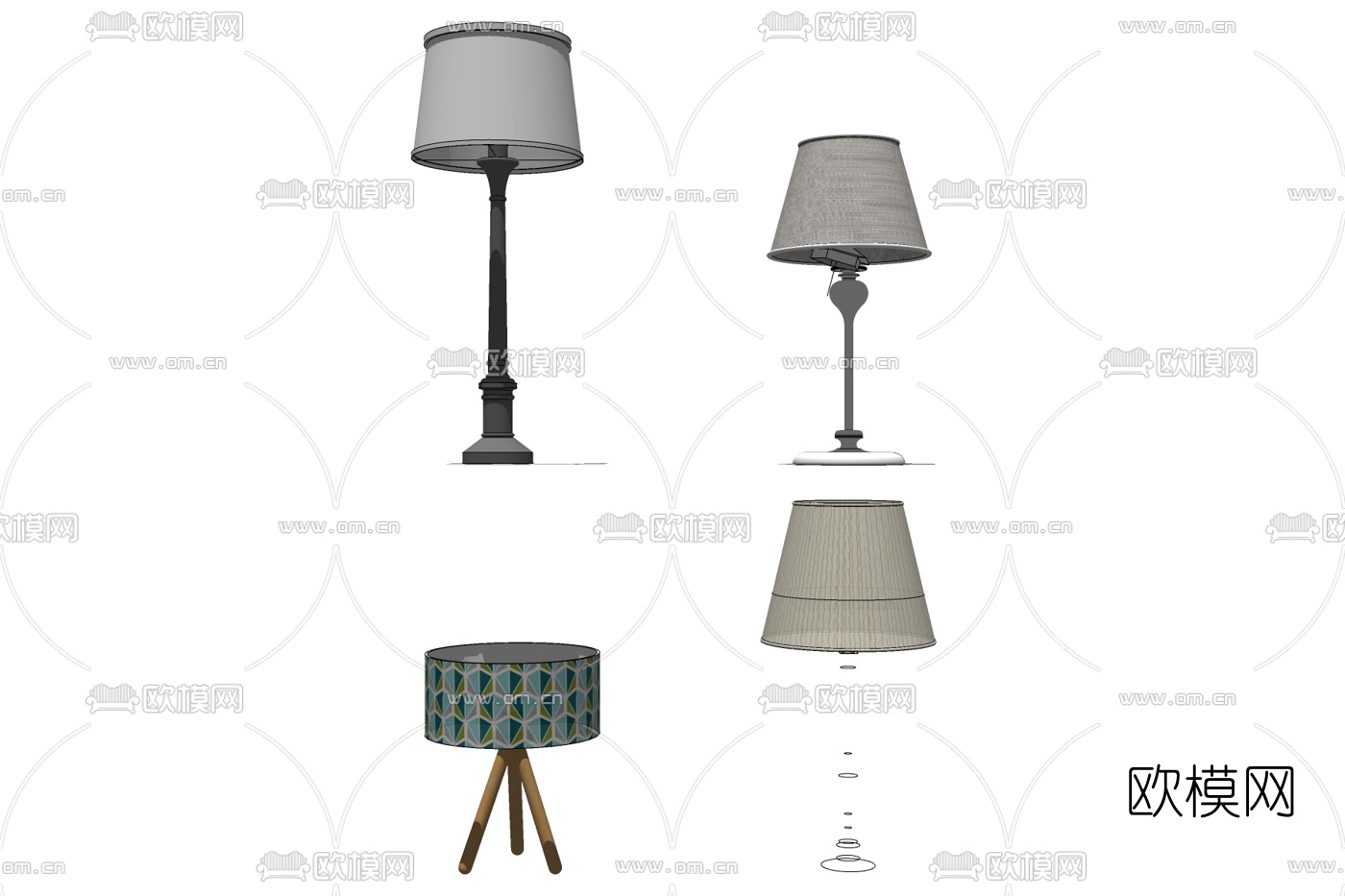 现代金属台灯组合免费su模型下载