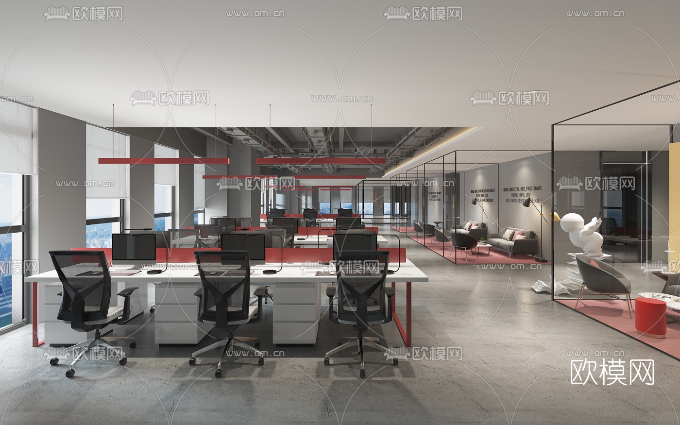 现代开放式办公区3d模型