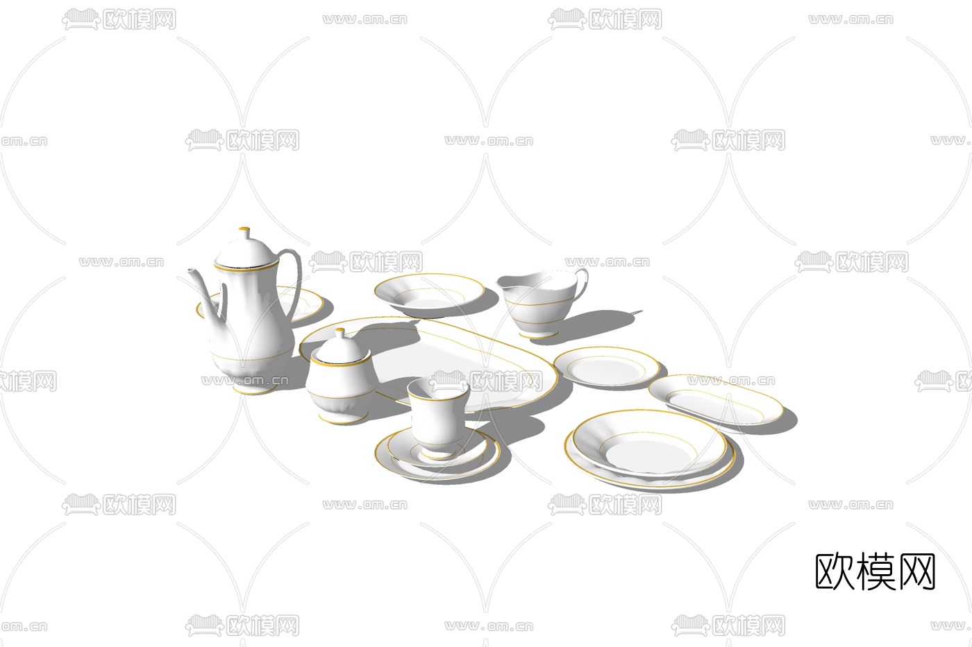 简欧餐具免费su模型下载