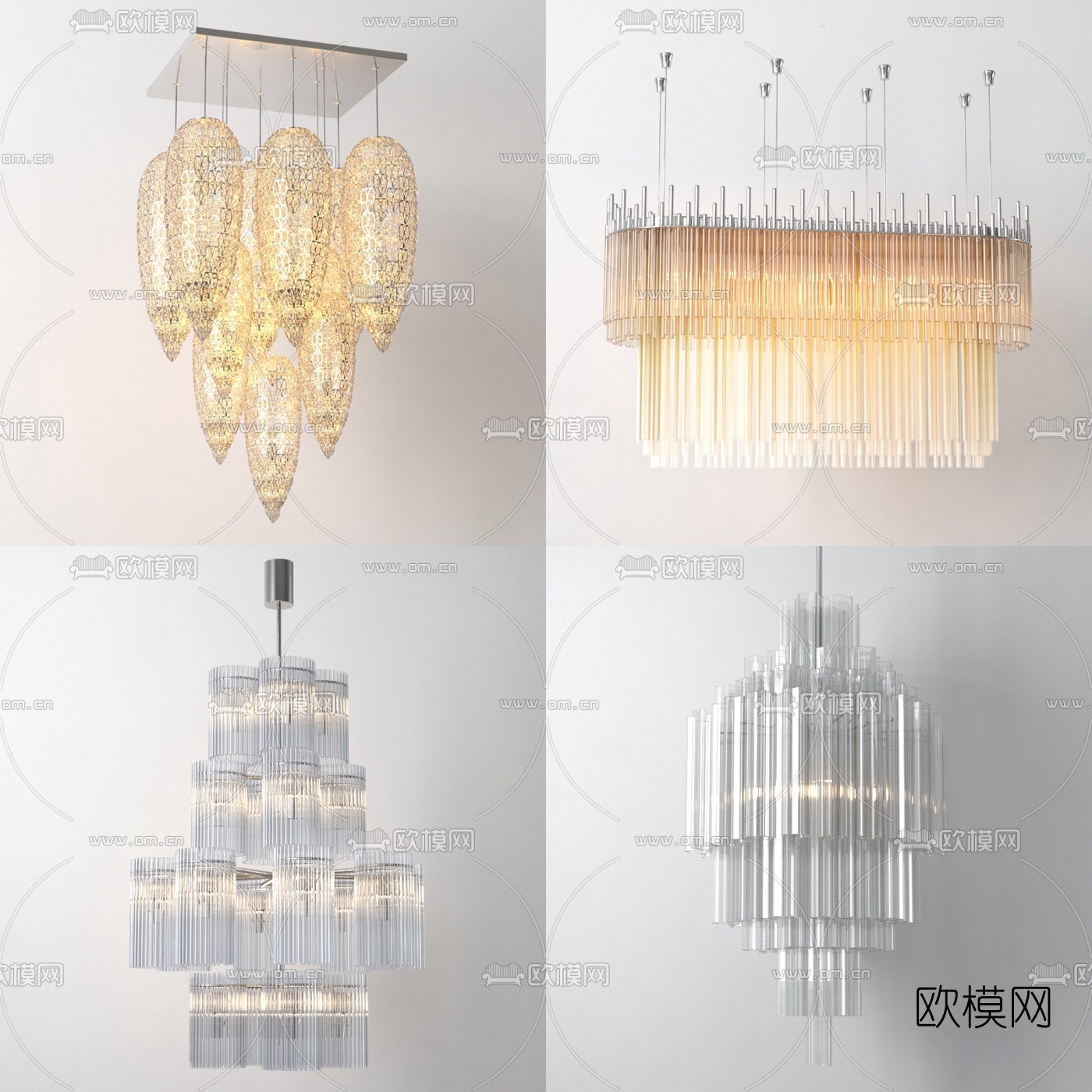 简欧水晶吊灯组合3d模型下载