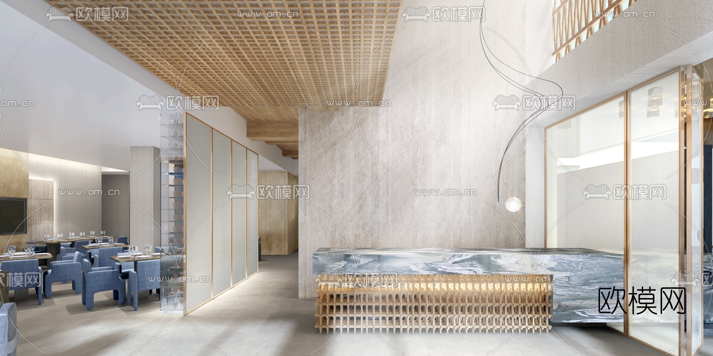现代轻奢酒店大堂吧3d模型下载（渲染图2）