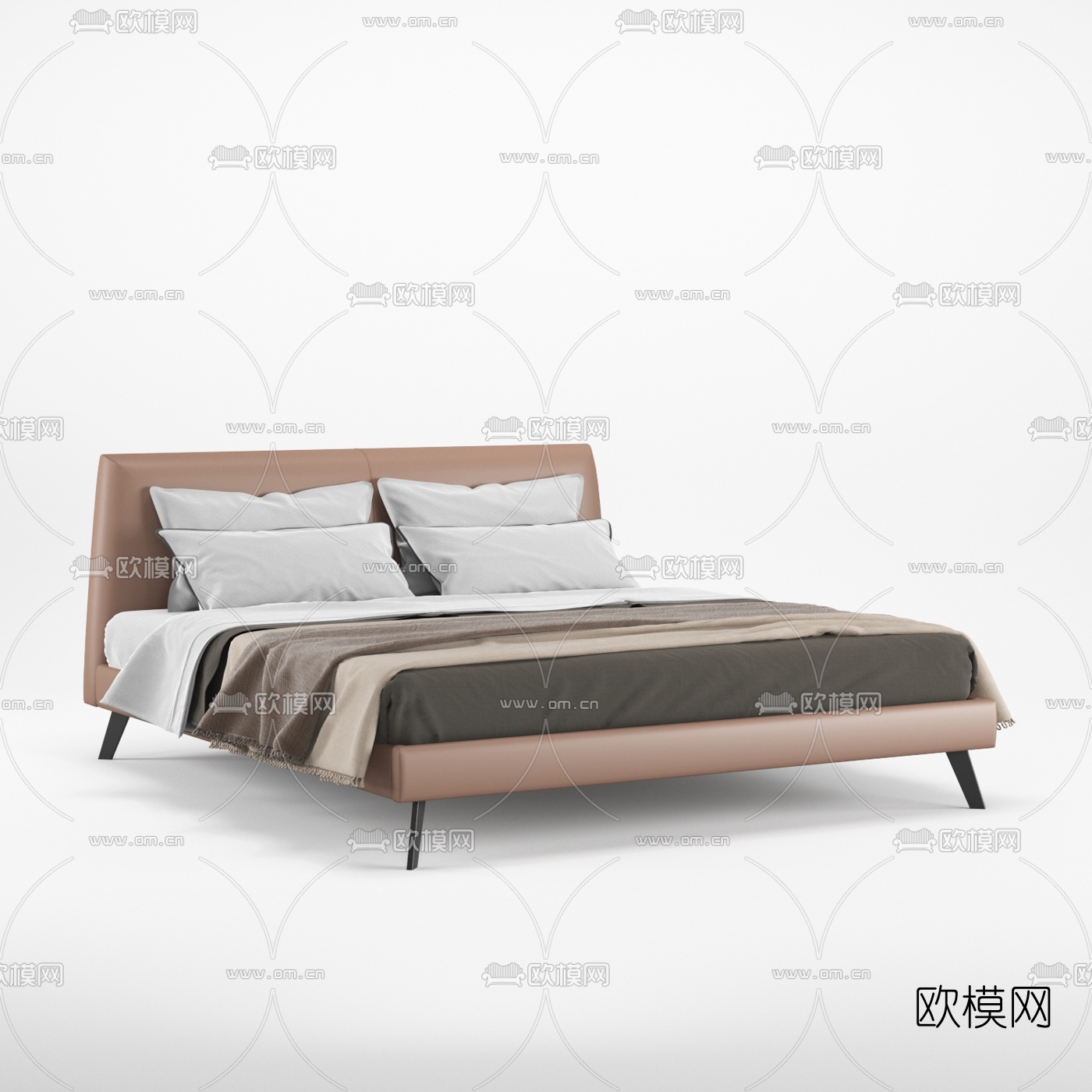 北欧布艺双人床3d模型下载（渲染图2）