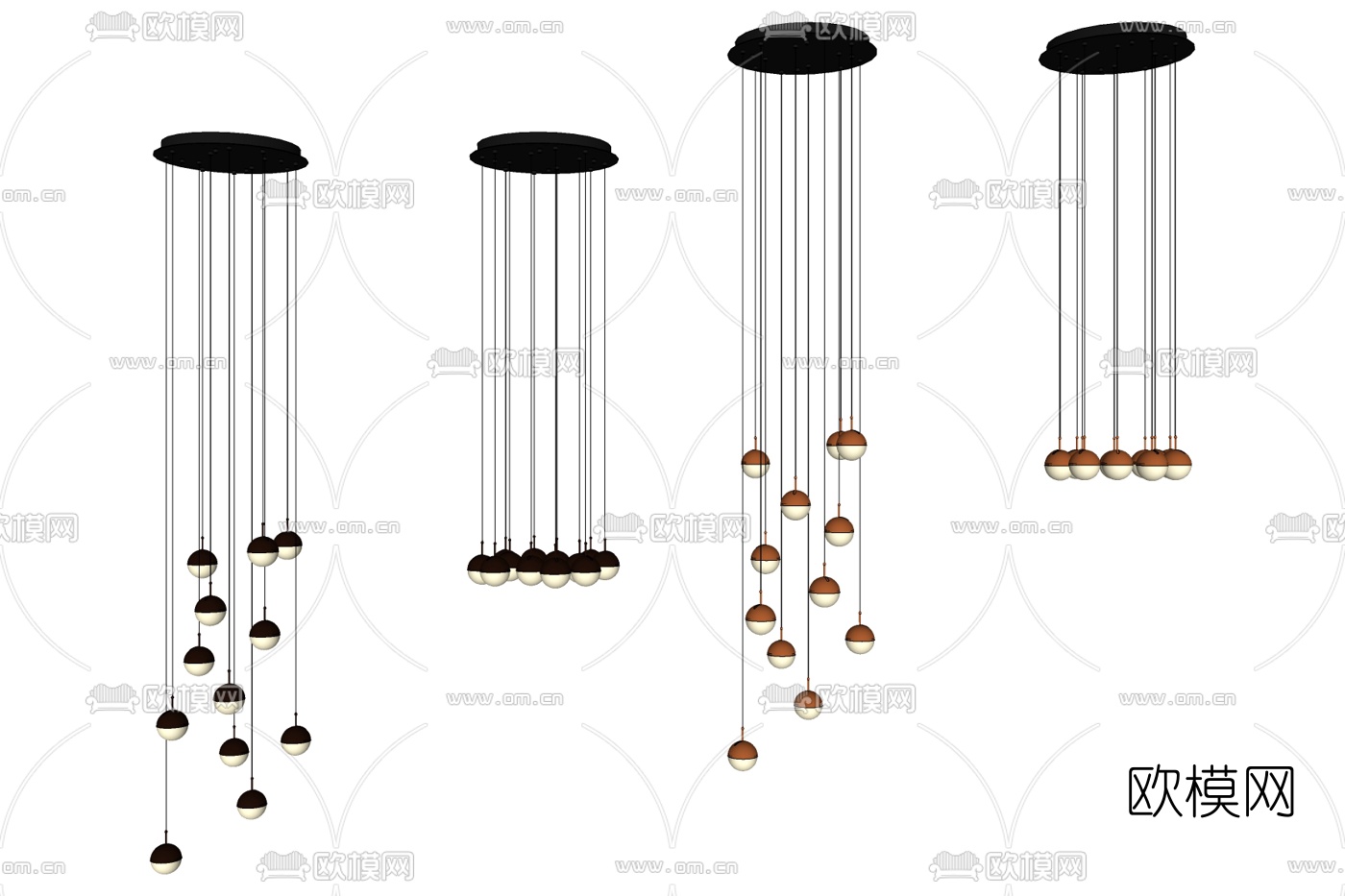 现代金属吊灯免费su模型下载