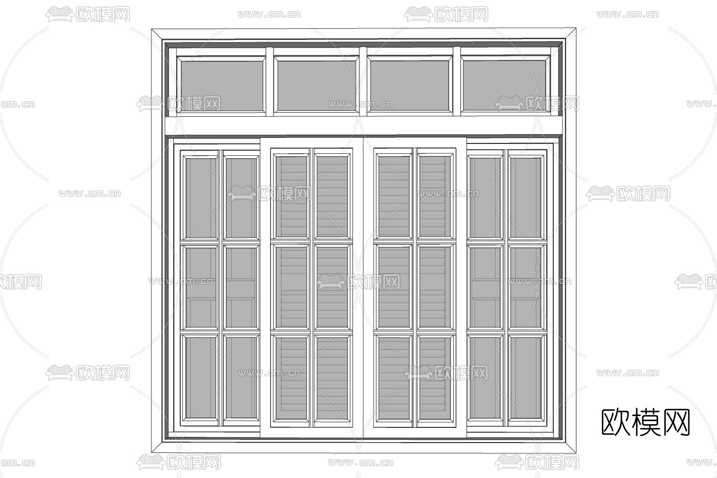 现代玻璃落地窗免费su模型下载