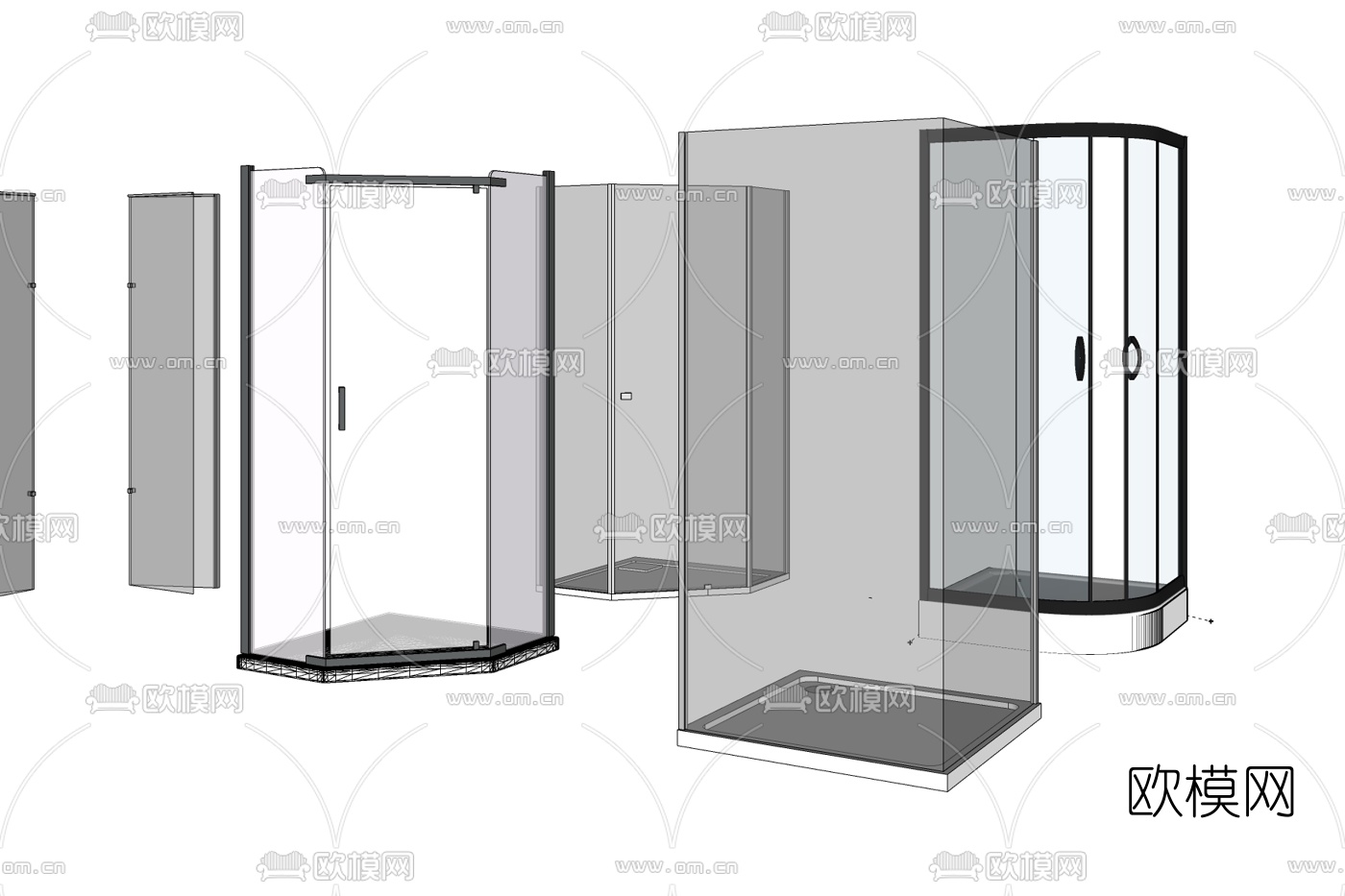 现代玻璃淋浴房免费su模型下载