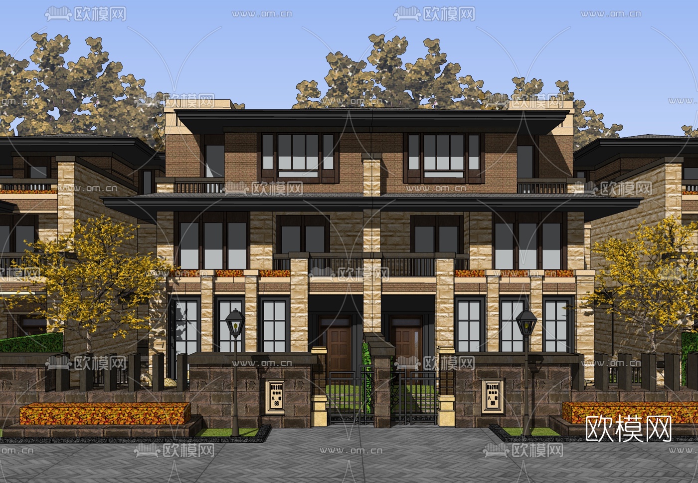 新古典连排别墅免费su模型下载