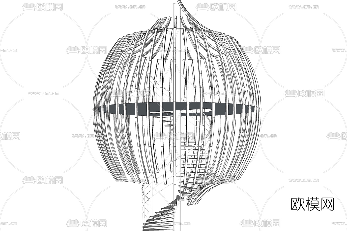 现代景观塔免费su模型下载