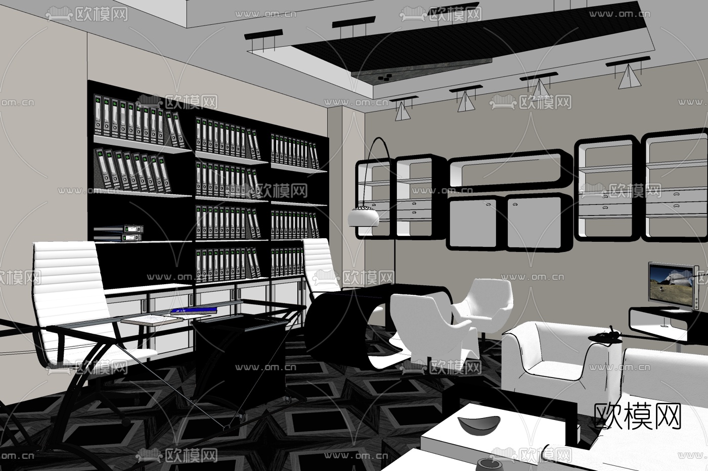 现代总经理办公室免费su模型下载