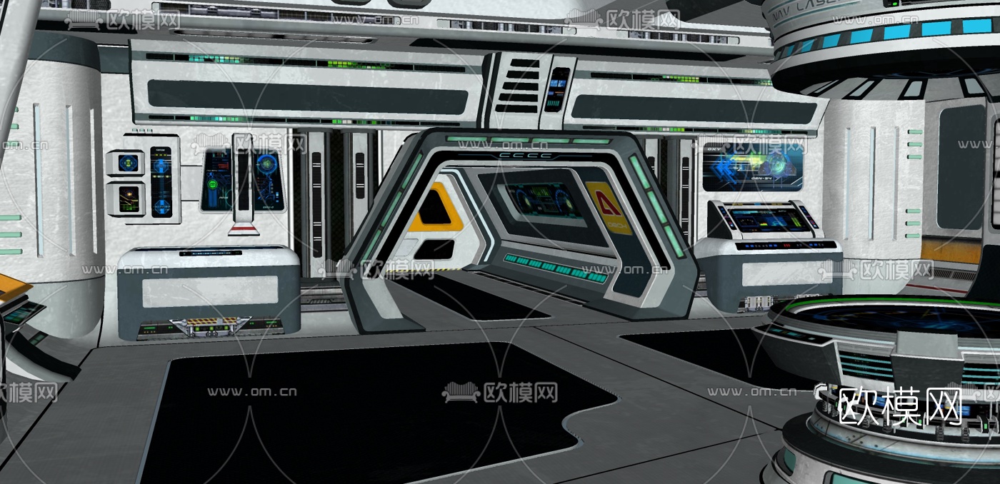 现代宇宙飞船监控室su模型下载（渲染图7）