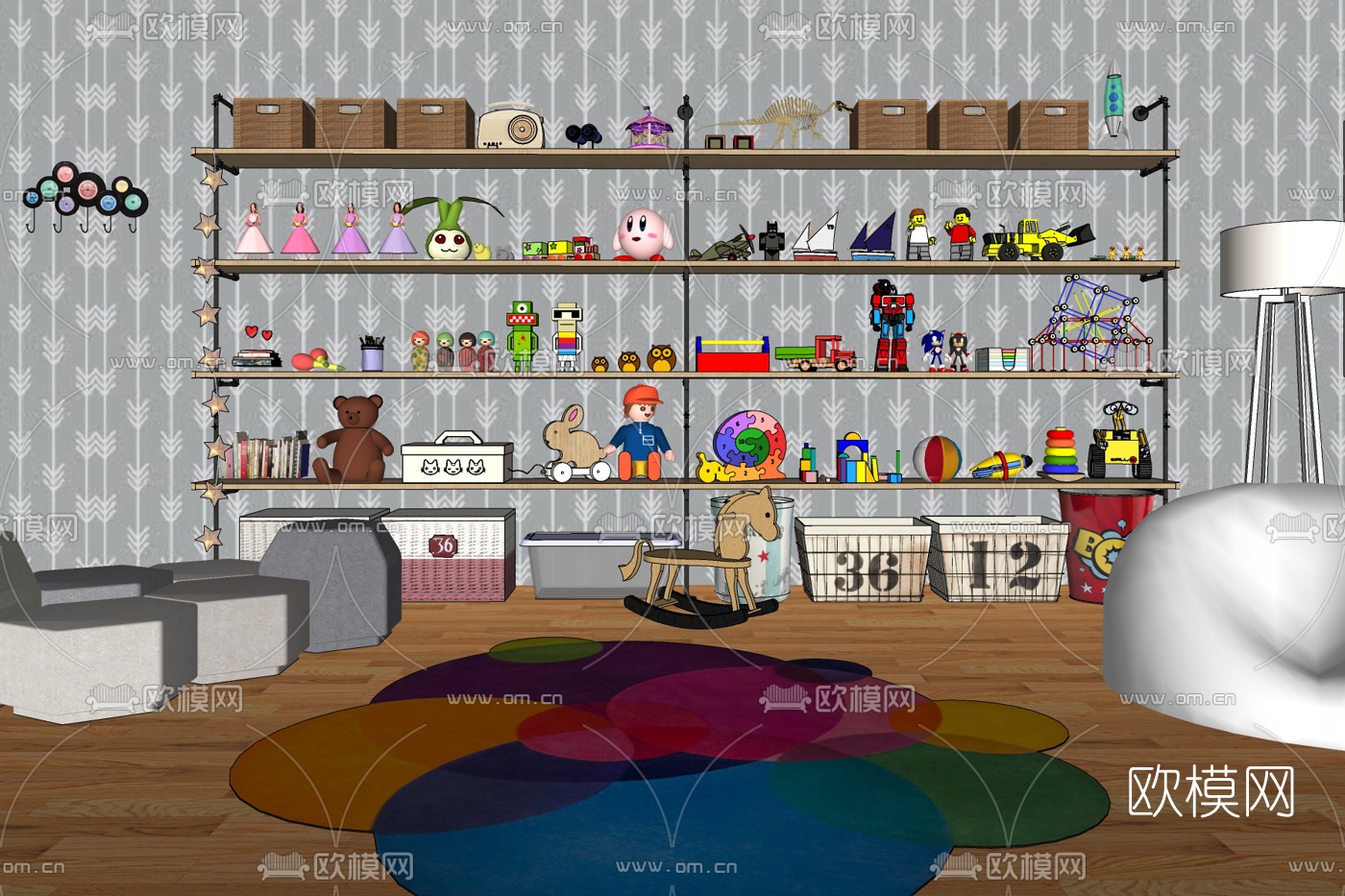 现代儿童桌椅装饰架免费su模型下载