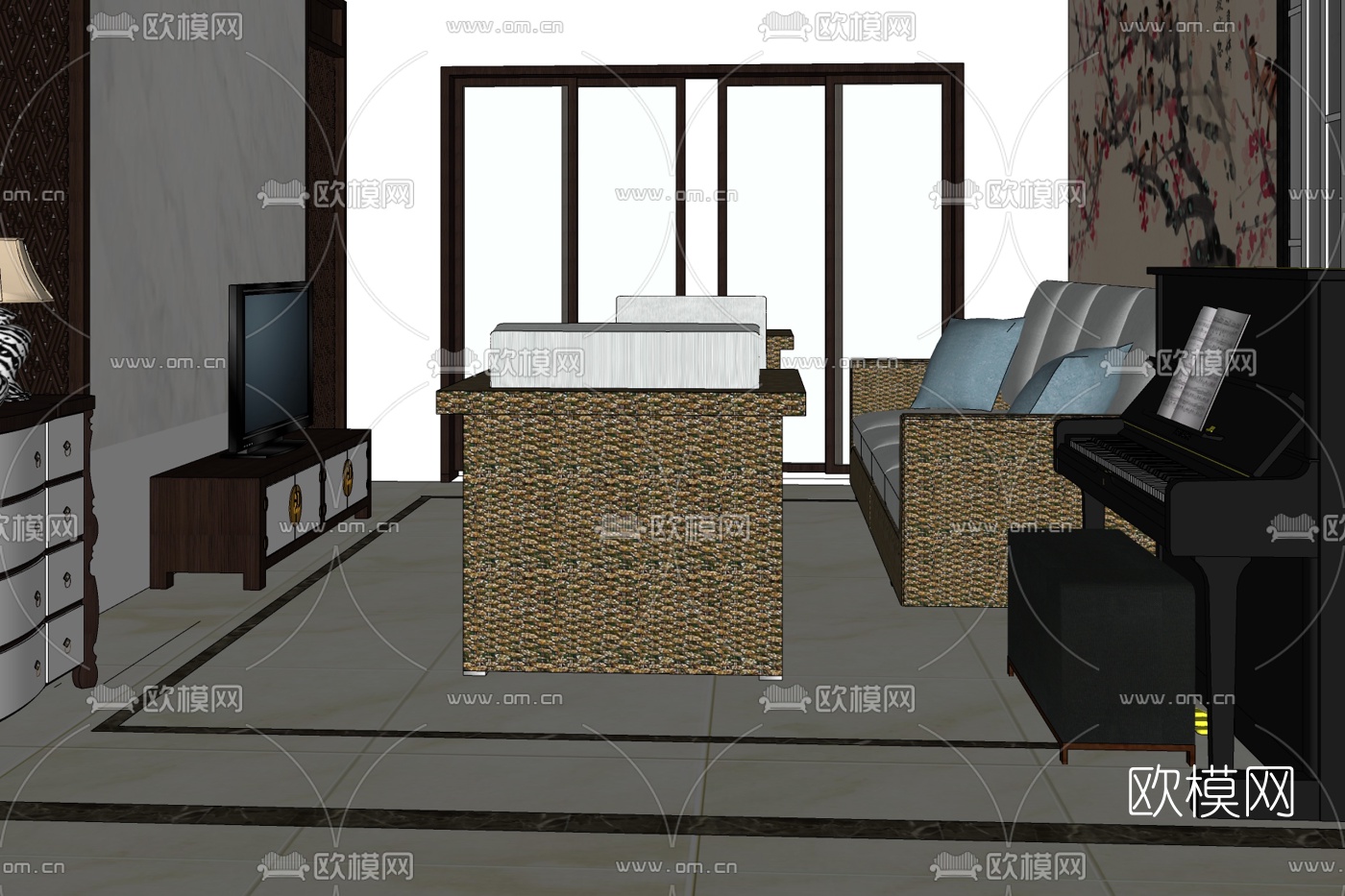 现代简约客厅免费su模型下载