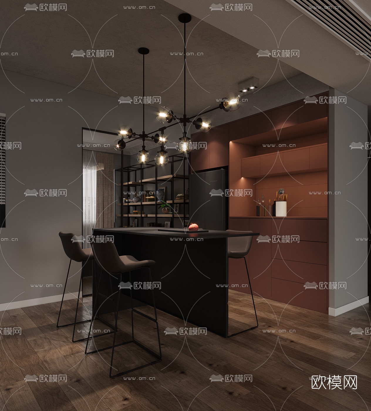 现代客厅餐厅3d模型