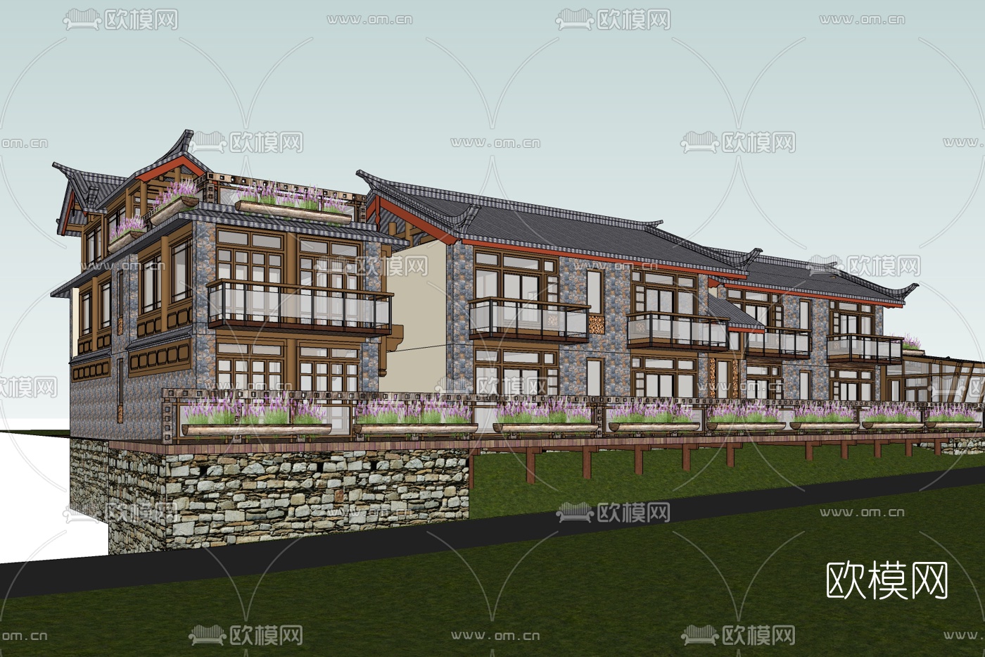新中式房屋免费su模型下载_ID10403292_sketchup模型下载-欧模网