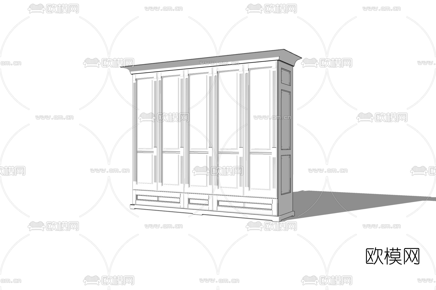 简欧实木衣柜免费su模型下载