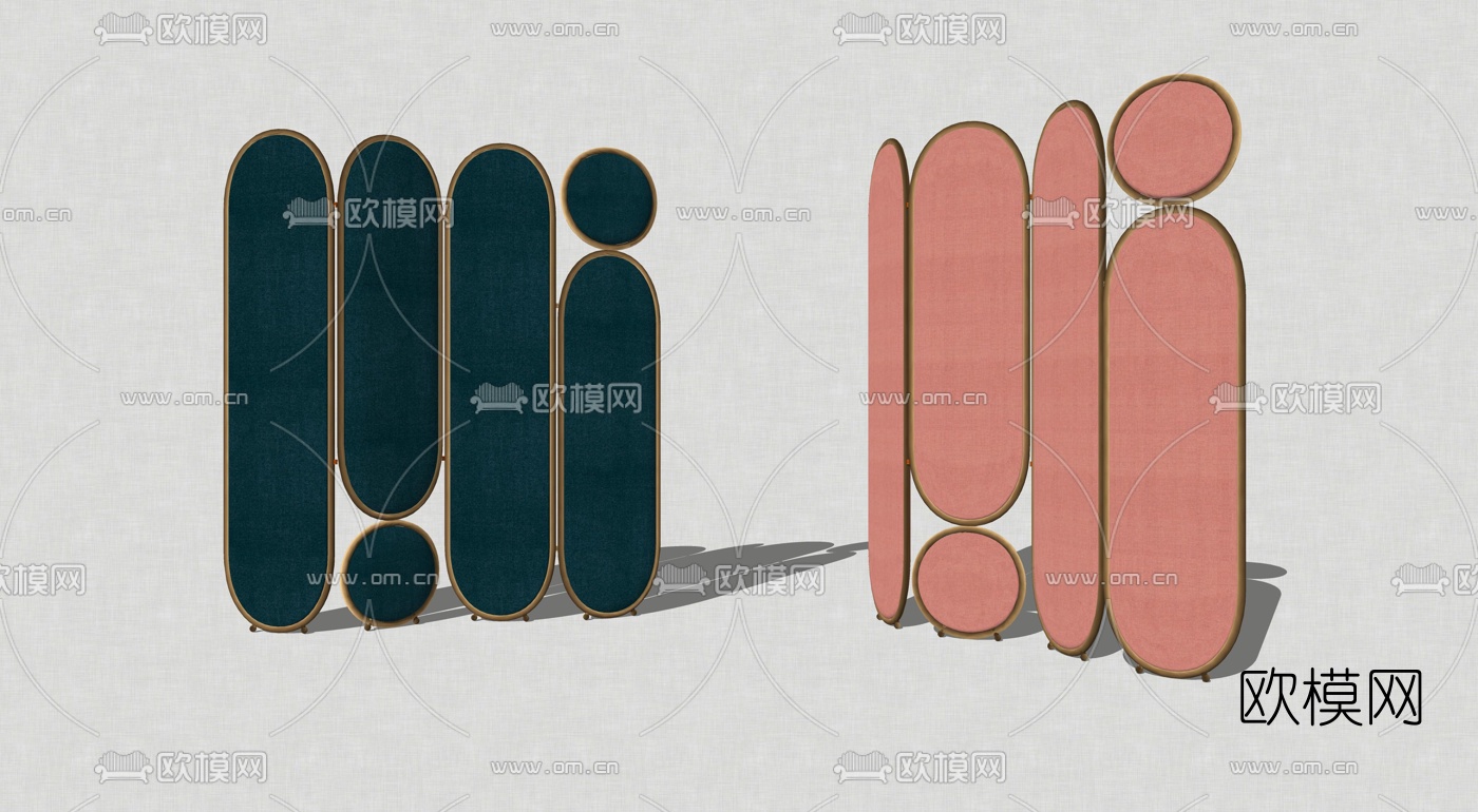 现代轻奢绒布屏风隔断su模型下载（渲染图1）