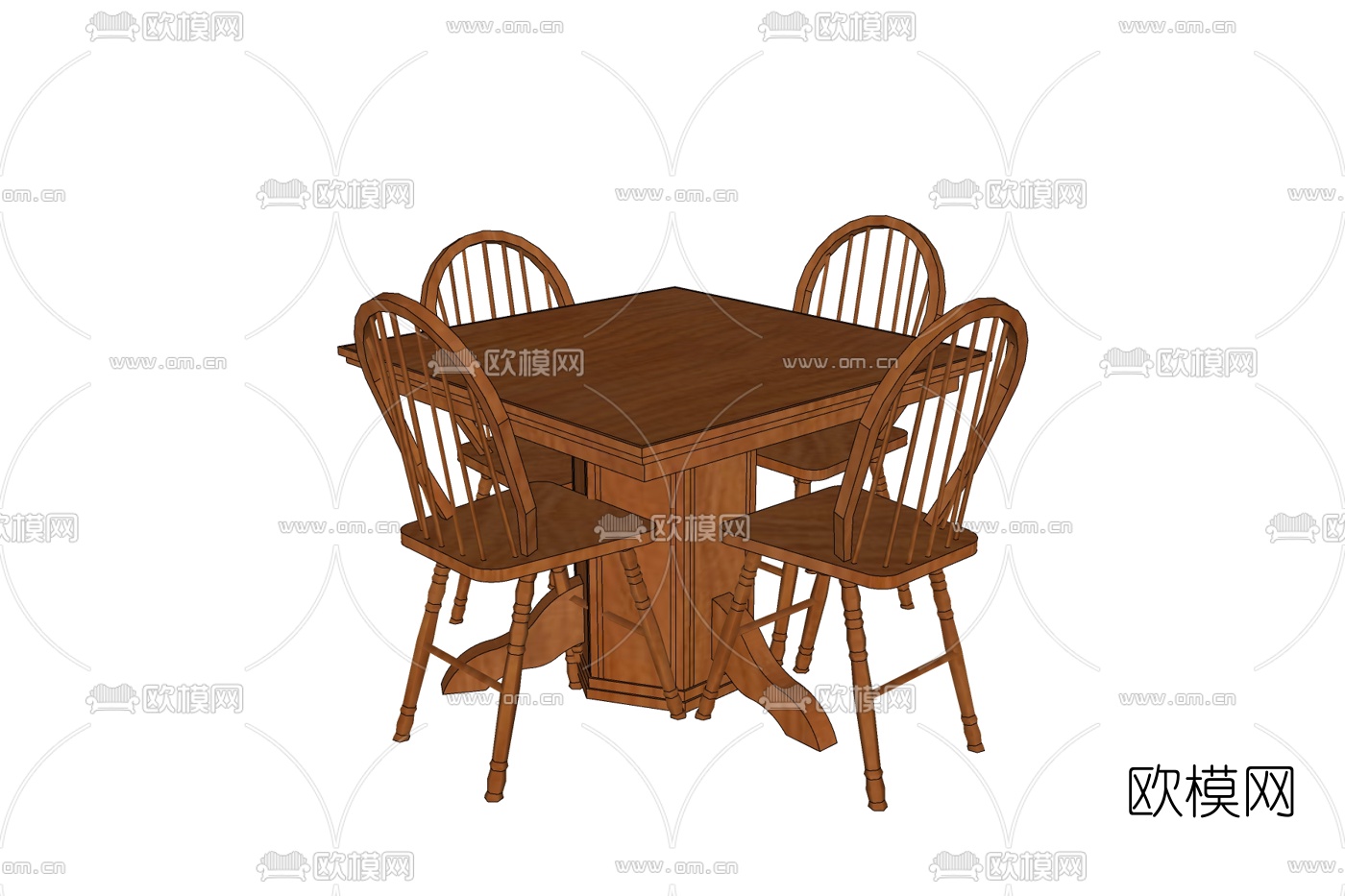 美式实木餐桌椅免费su模型下载