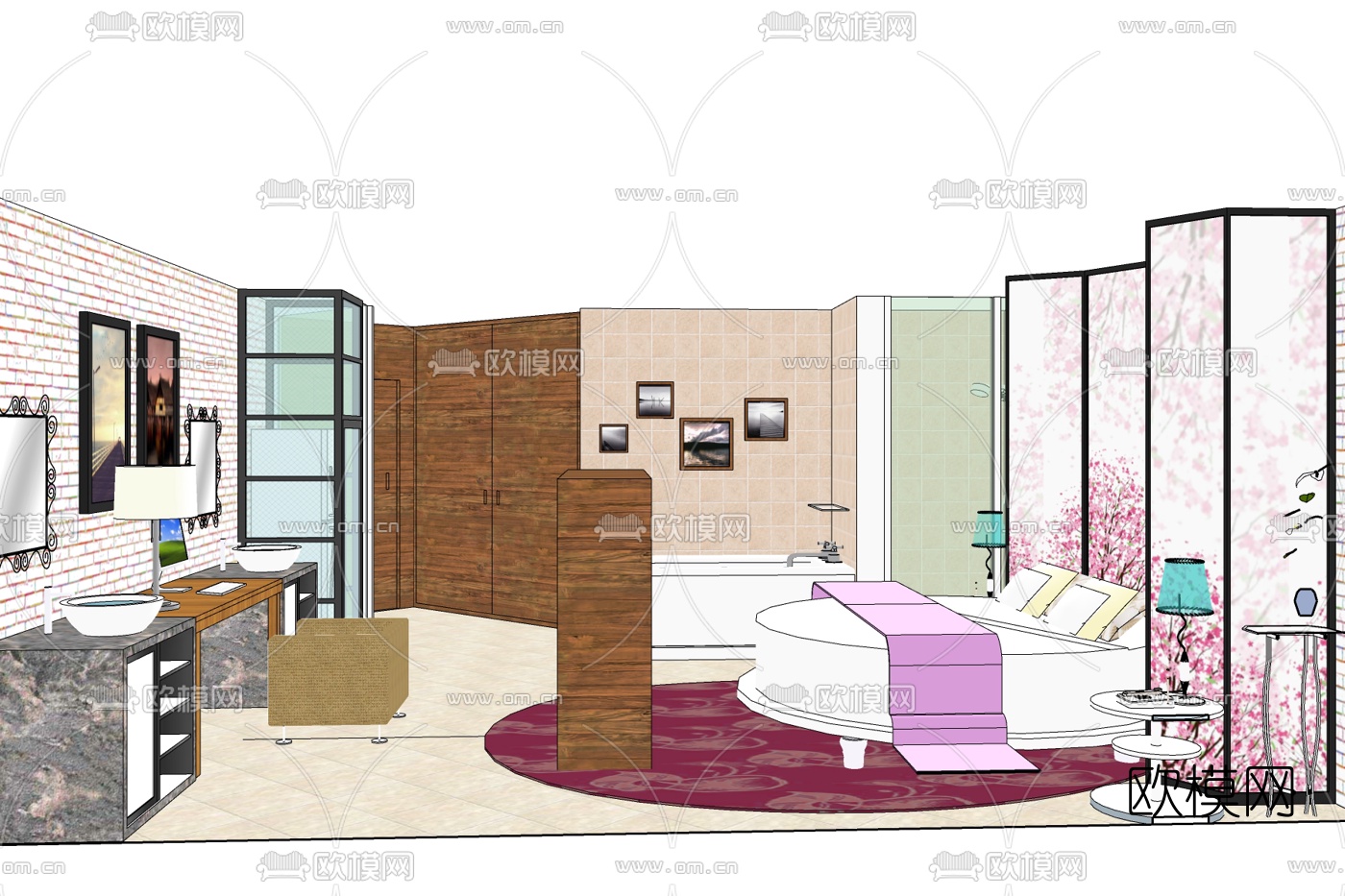 日式酒店客房免费su模型下载