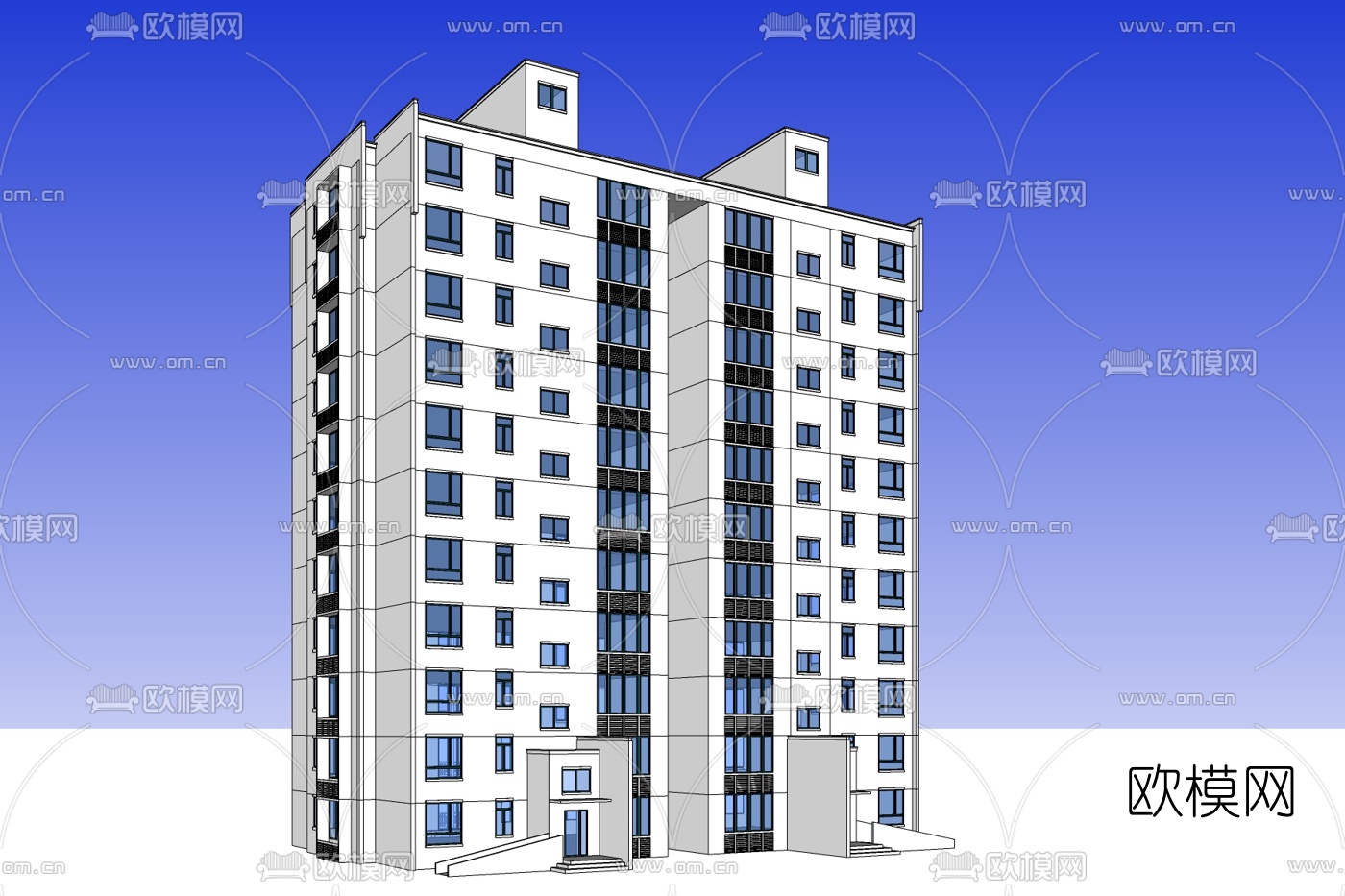 现代高层公寓楼免费su模型下载