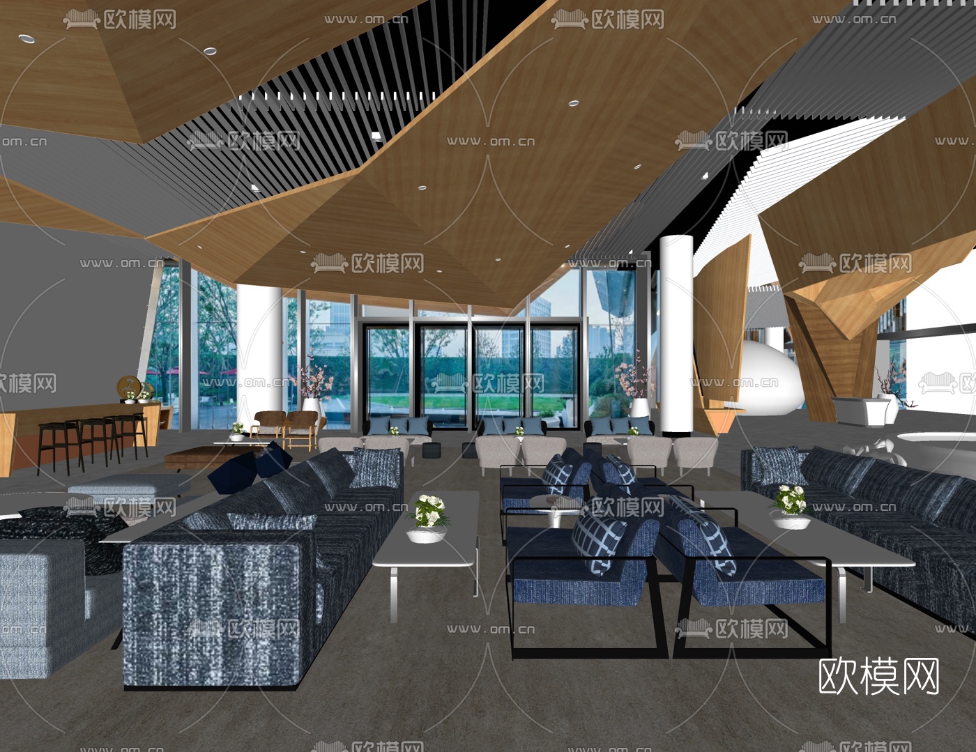 达观国际设计 现代售楼处su模型下载