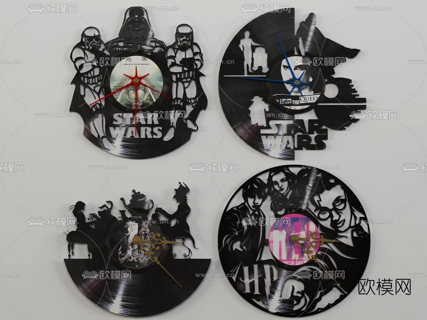 欧式MeyClock创意圆形钟表组合3d模型下载