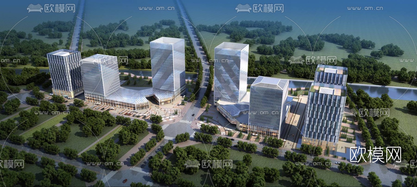现代办公楼鸟瞰3d模型