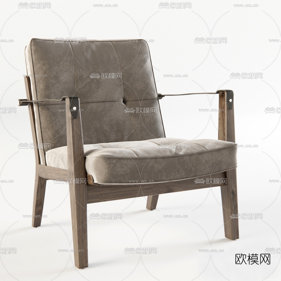 北欧实木布艺单椅3d模型