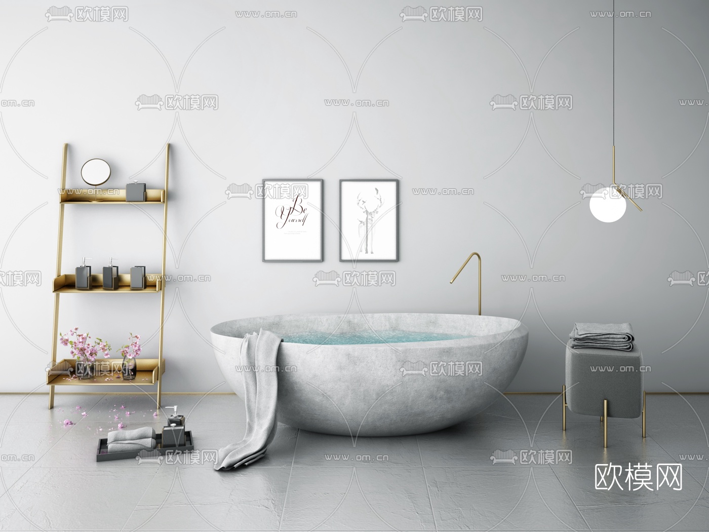 现代轻奢浴缸3d模型下载（渲染图1）