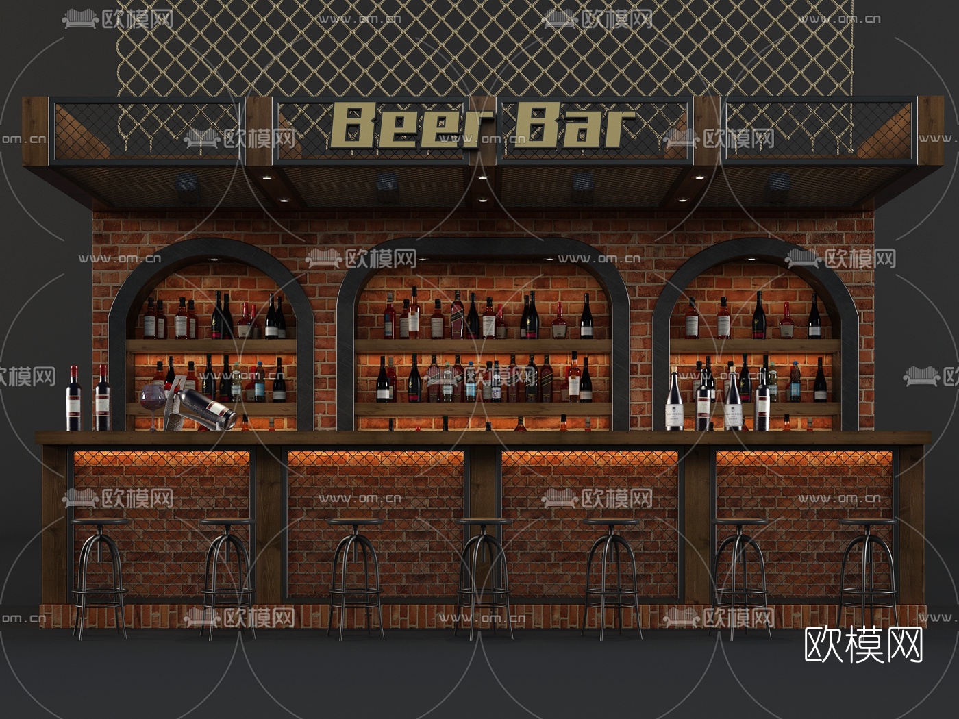 工业风酒吧吧台3d模型下载