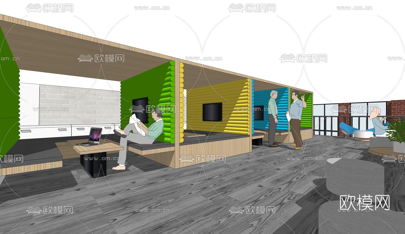 现代办公洽谈区su模型下载（渲染图3）