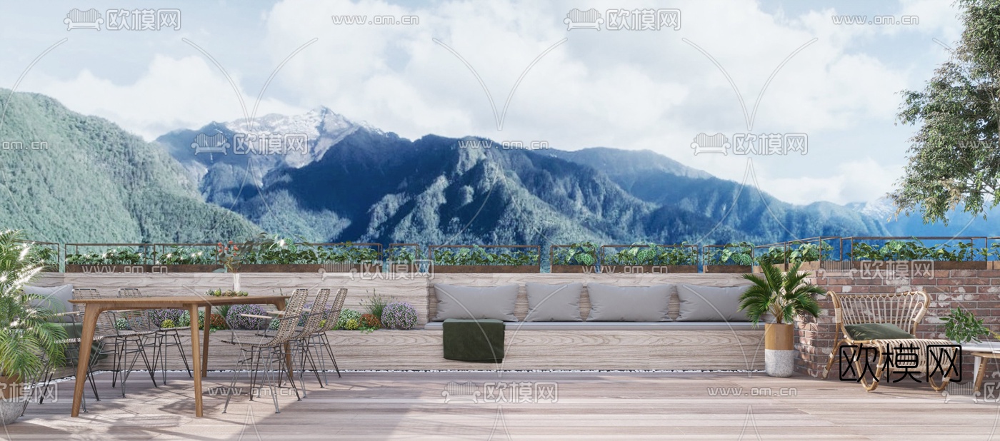 北欧阳台休闲区3d模型下载（渲染图1）