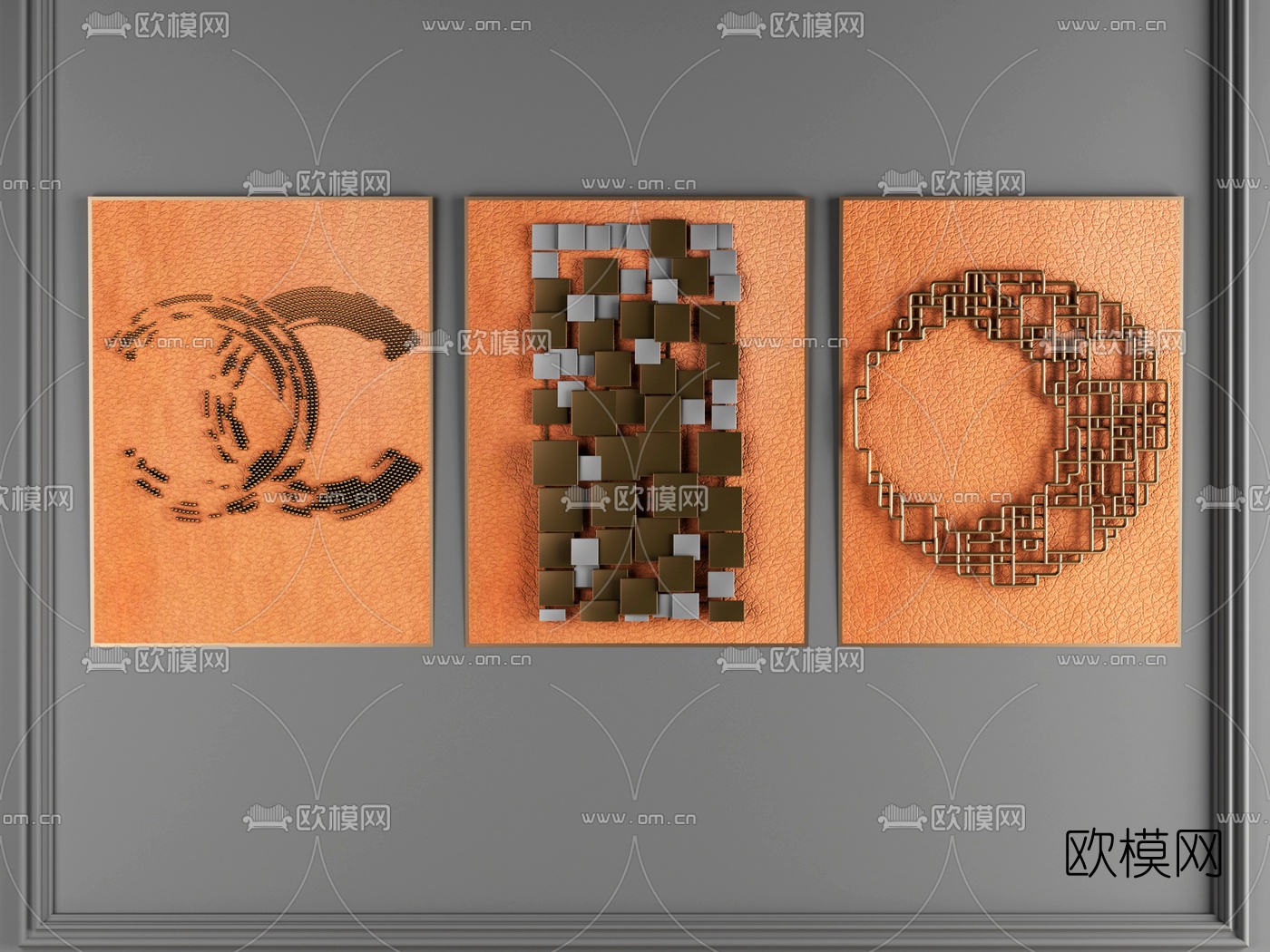 轻奢 爱马仕橙 挂画3d模型