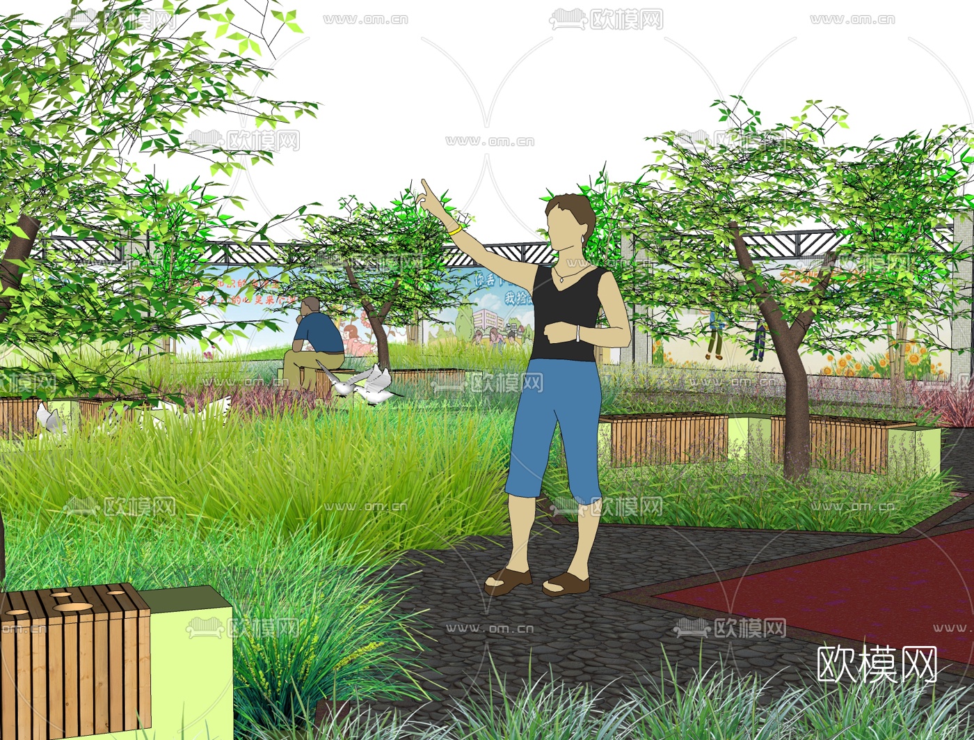 现代公园景观免费su模型下载（渲染图2）