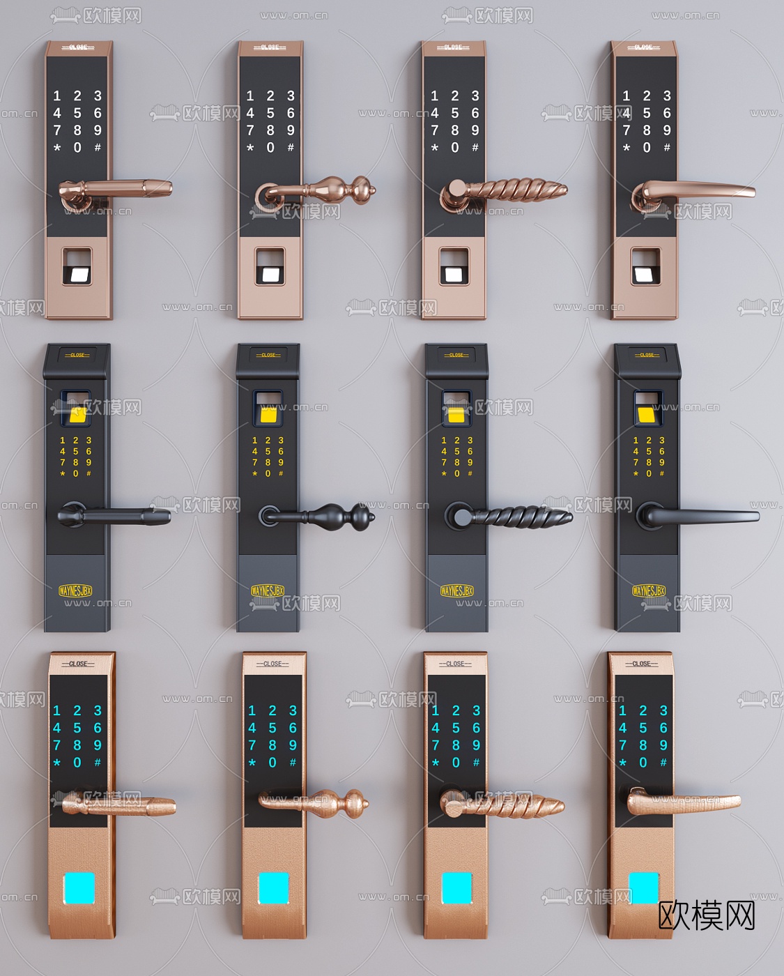 现代指纹锁密码锁3d模型下载