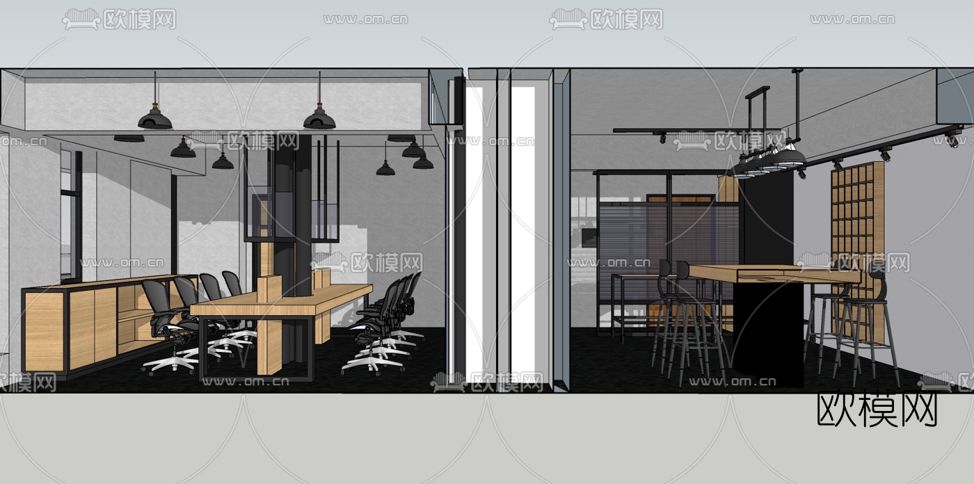 工业风会议室su模型下载