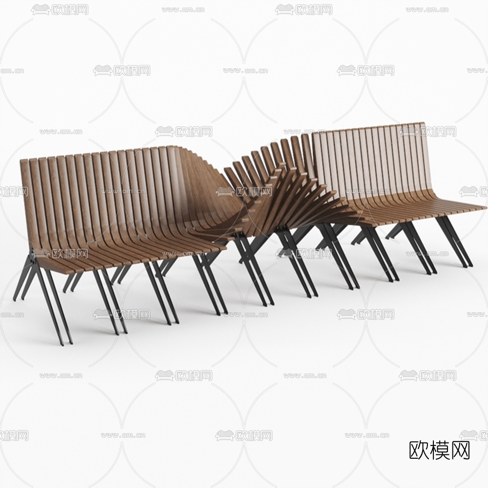 现代实木户外公共长椅免费3d模型
