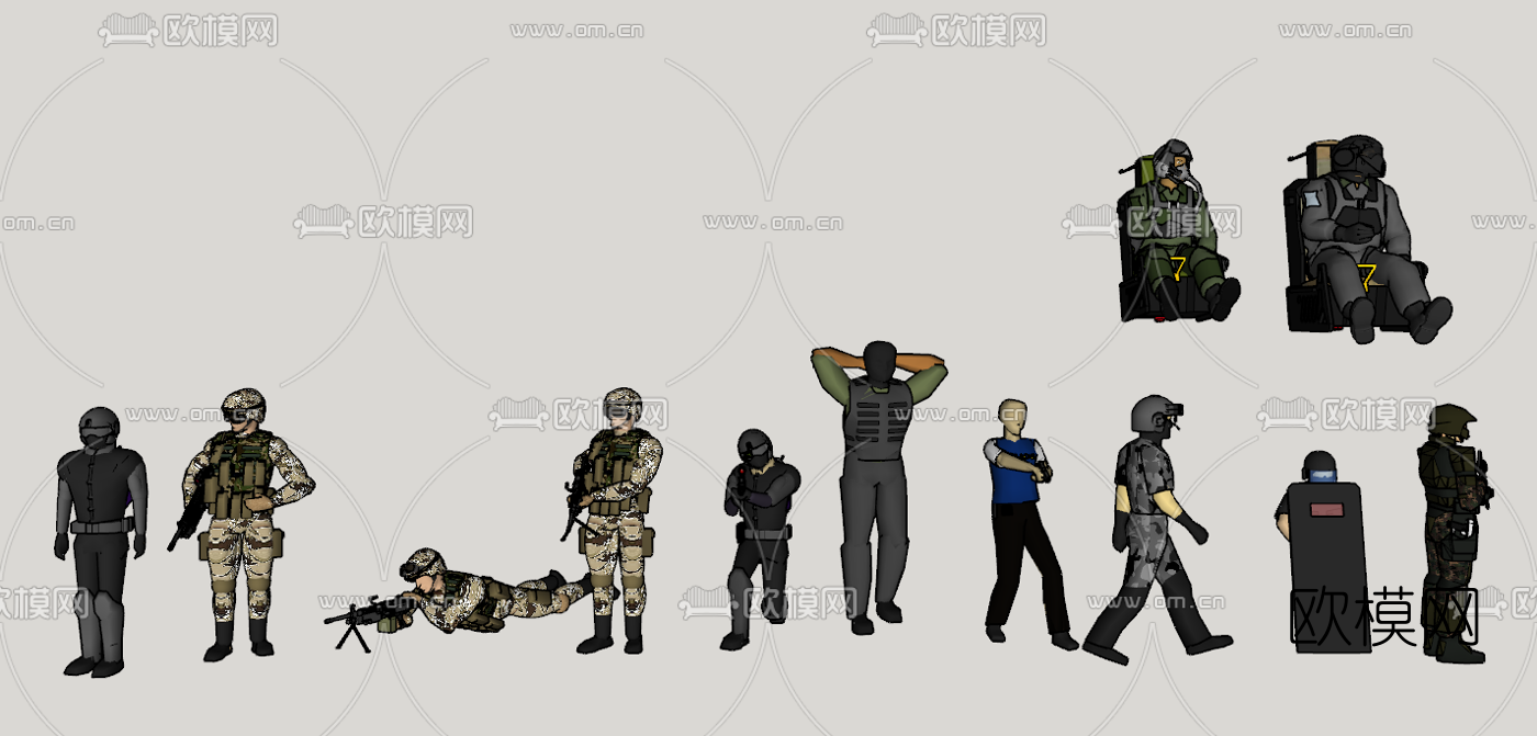 现代持枪军人特种兵su模型下载