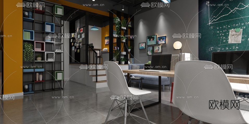 工业风工作室办公区3d模型下载(渲染图3)