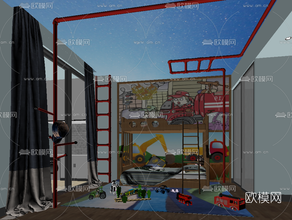 现代儿童上下床su模型下载