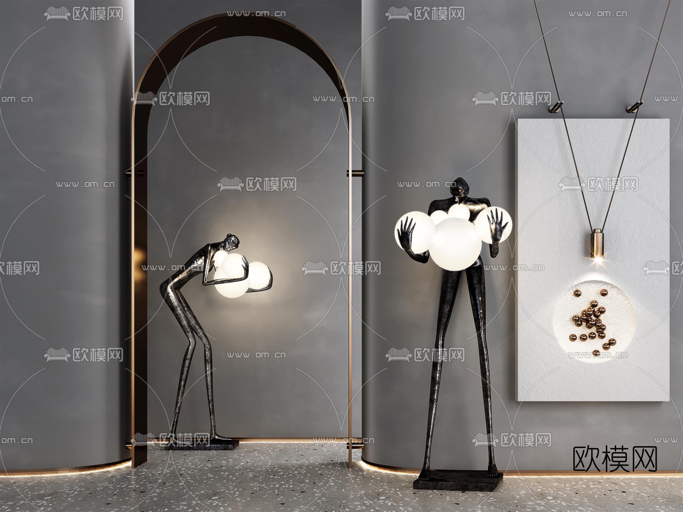 现代人物雕塑落地灯3d模型