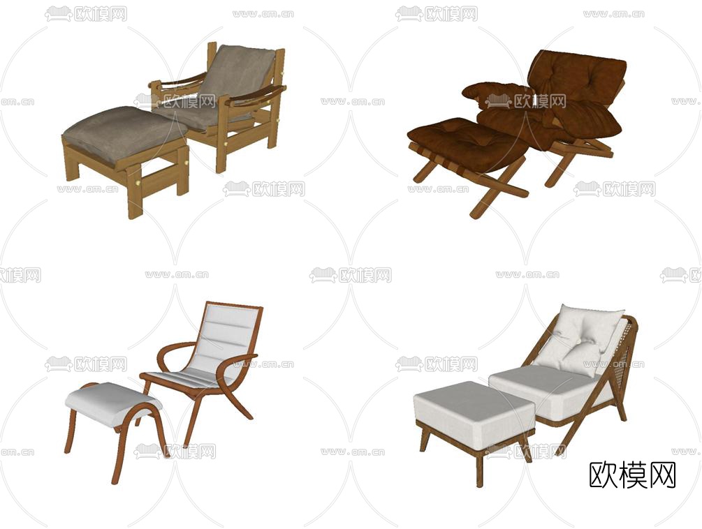 现代布艺休闲躺椅组合su模型下载