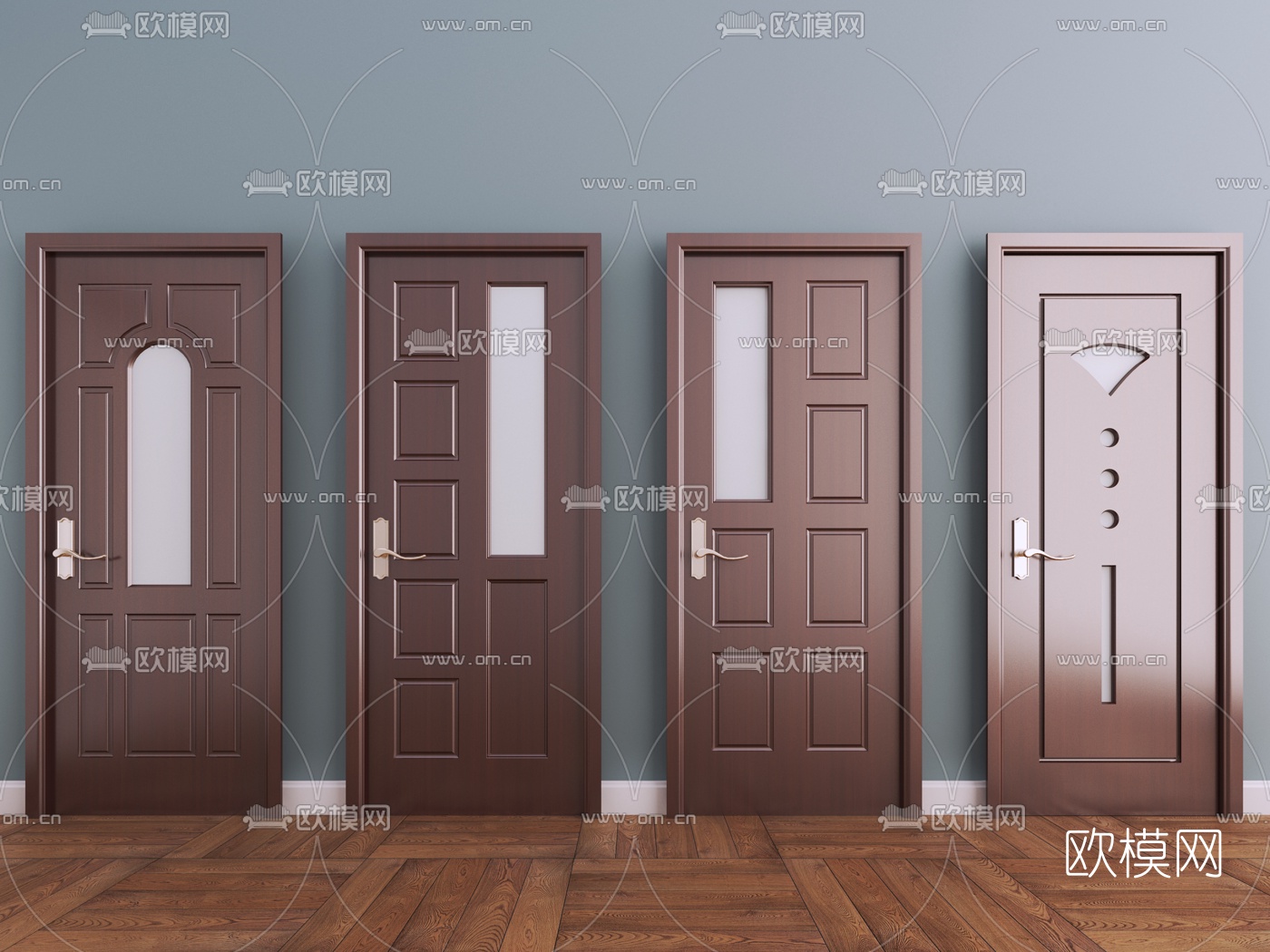 现代实木平开门3d模型下载