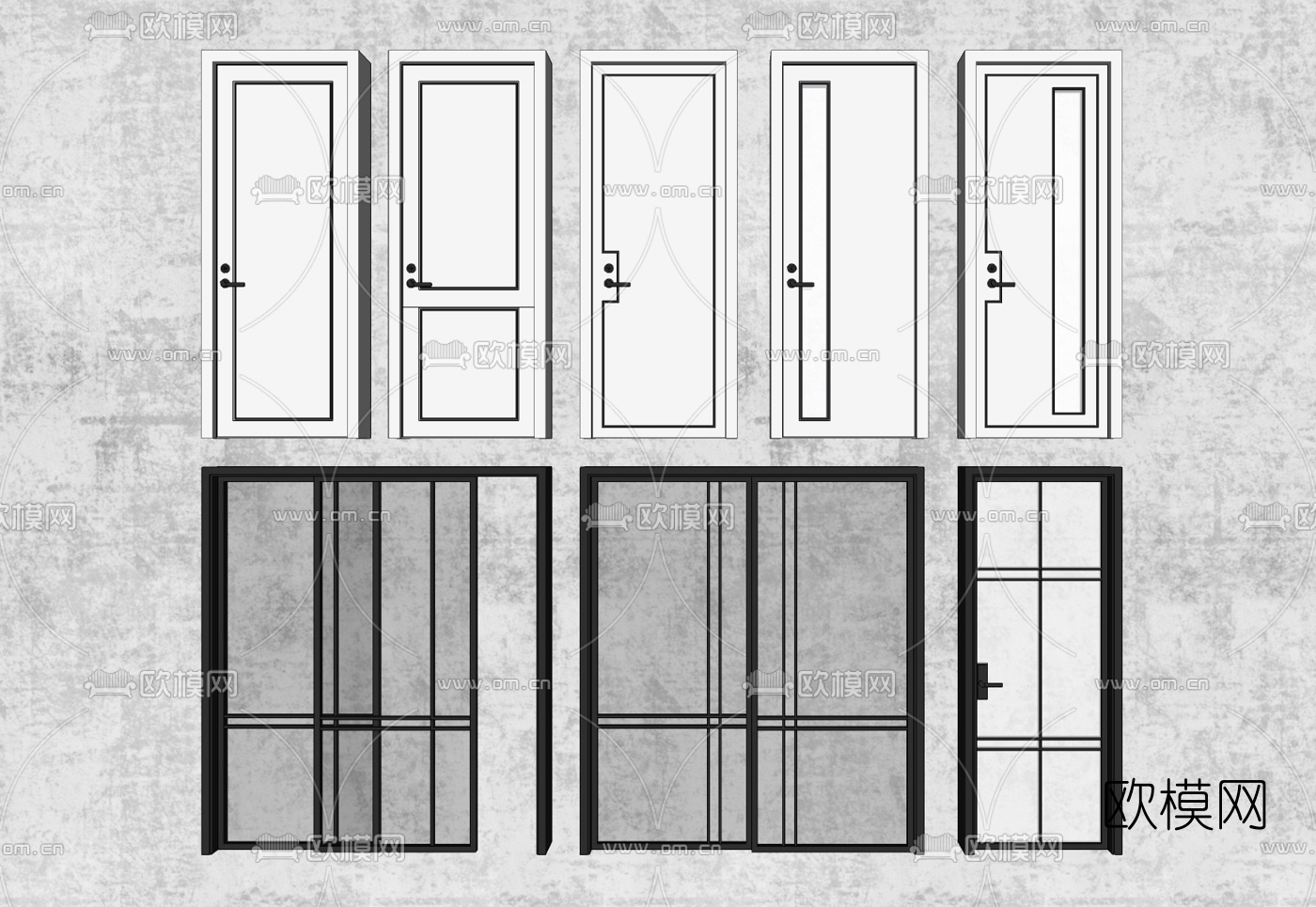现代玻璃门单开门su模型下载