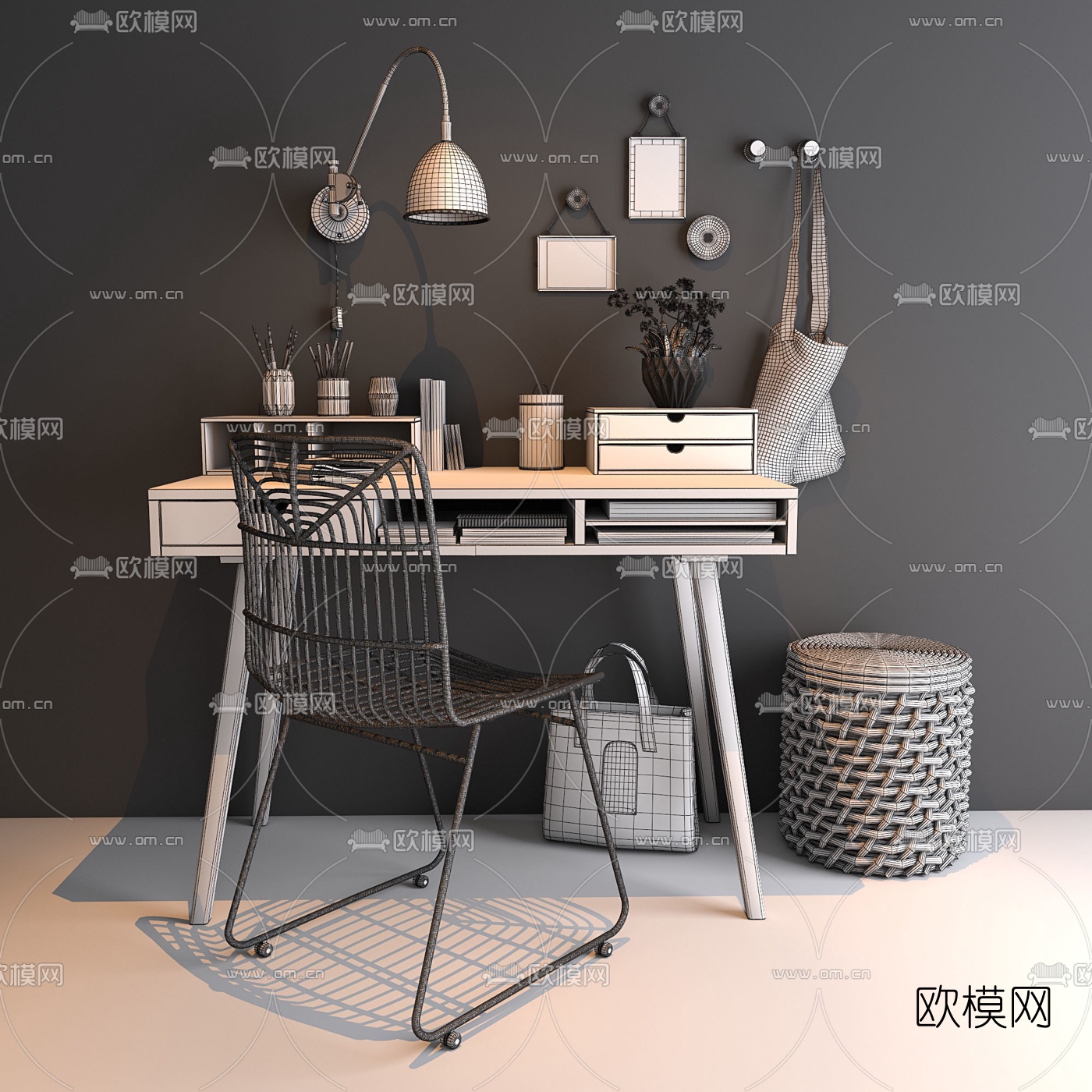 北欧书桌3d模型下载（渲染图2）