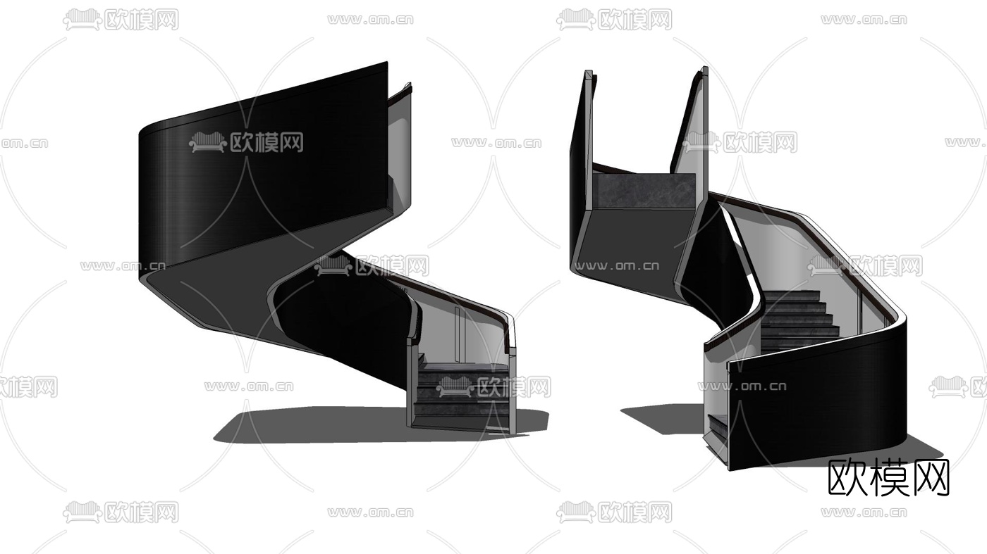 现代黑色旋转楼梯su模型下载（渲染图1）